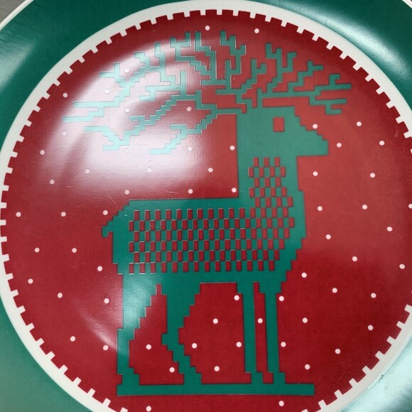 Dept. 56 Dinner Chop Plate Sampler Reindeer 12 1/4" Green Red Made in Japan - Picture 2 of 5